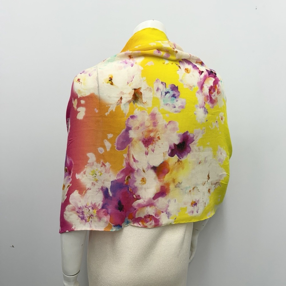 Ralph Lauren Floral Scarf "Ralph Lauren" Name in Raised Pink Embroidery 24" x 75 - Picture 2 of 7